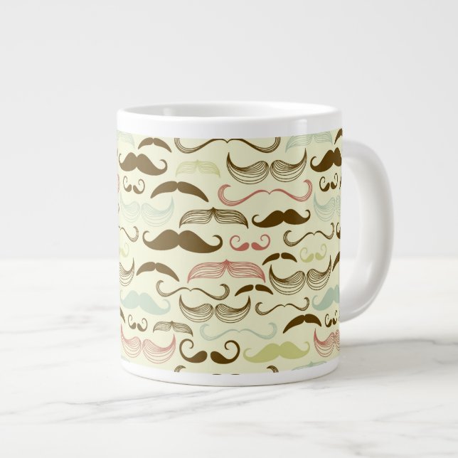 Mustache-Muster, Retro-Stil 4 Jumbo-Tasse (Vorderseite Rechts)