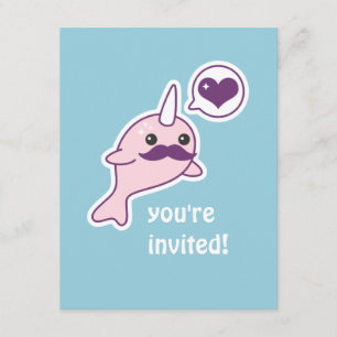 Mustache Narwhal Kindergeburtstag Party Einladunge Einladung