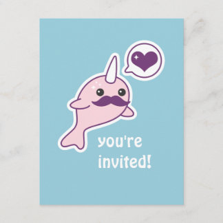 Mustache Narwhal Kindergeburtstag Party Einladunge Einladung