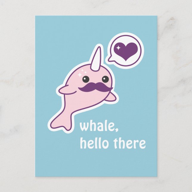 Mustache Narwhal Postkarte (Vorderseite)