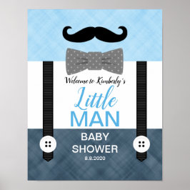 Mustache navy blue baby boy shower welcome sign poster