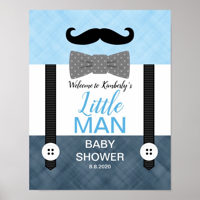 Mustache navy blue baby boy shower welcome sign poster (Vorne)
