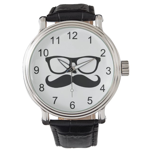 Mustache Nerd Armbanduhr (Vorderseite)