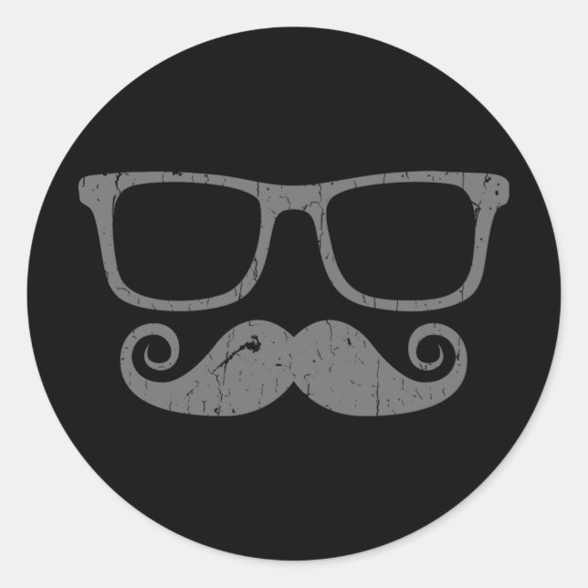 Mustache Nerd Glass Runder Aufkleber (Vorderseite)