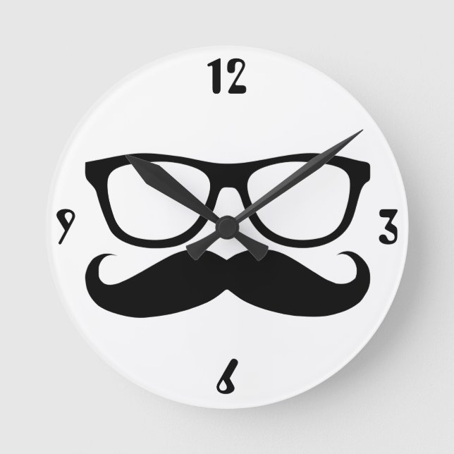 Mustache Nerd Runde Wanduhr (Vorderseite)
