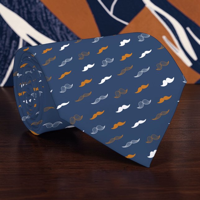 Mustache on Navy Blue Necktie Tie Krawatte (Von Creator hochgeladen)