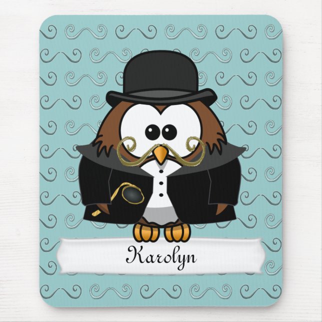 Mustache Owl Mousepad (Vorne)