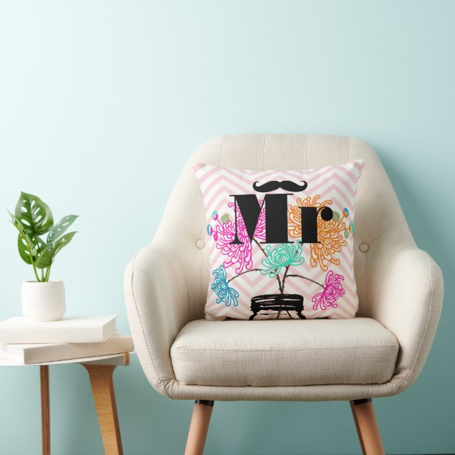 Mustache Pale Pink Zig Zag Mason Jar Kissen (Stuhl )