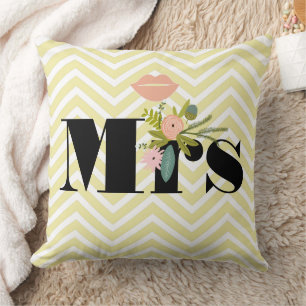 Mustache Pale Yellow White Aquamarin Zig Zag Kissen