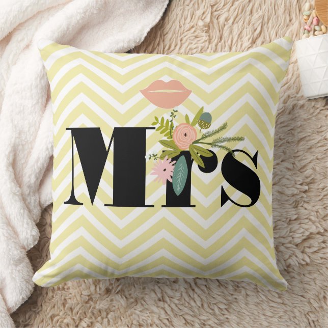 Mustache Pale Yellow White Aquamarin Zig Zag Kissen (Decke)