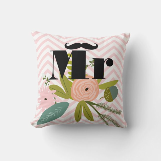 Mustache Pale Yellow White Aquamarin Zig Zag Kissen (Vorderseite)