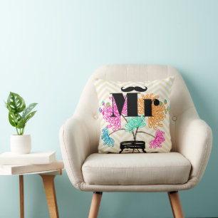 Mustache Pale Yellow Zig Zag Mason Jar Kissen