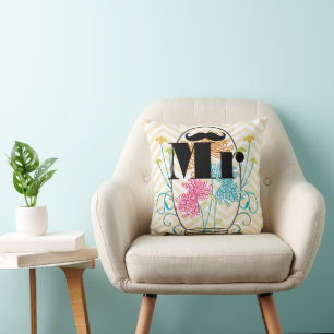 Mustache Pale Yellow Zig Zag Mason Jar Kissen