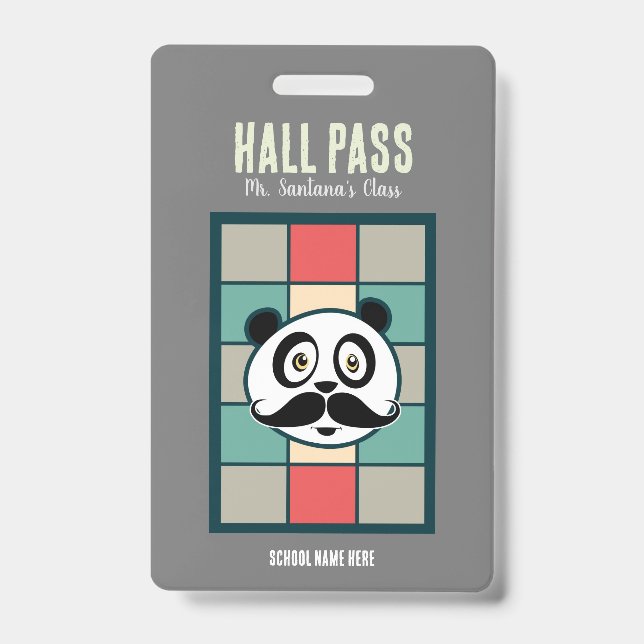 Mustache Panda Hall Pass Abzeichen Ausweis (Vorderseite)