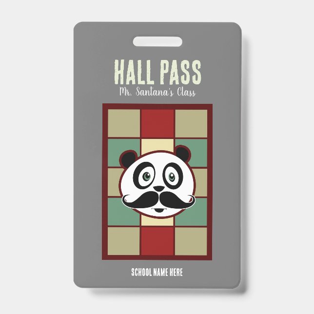 Mustache Panda Hall Pass Abzeichen Ausweis (Vorderseite)