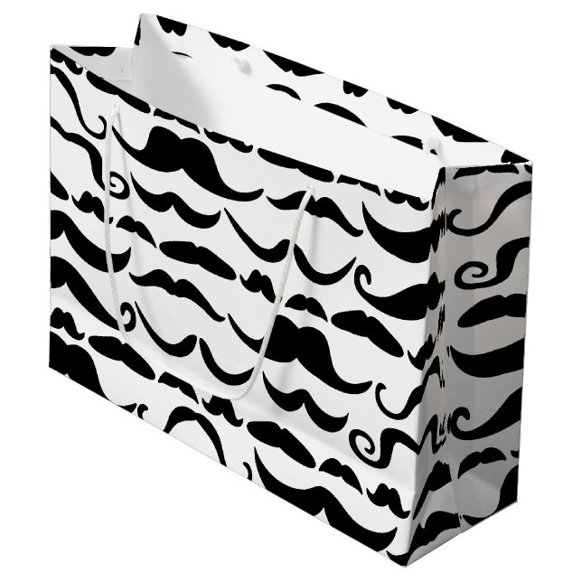 Mustache Pattern Große Geschenktüte (Vorderseite Schrägansicht)