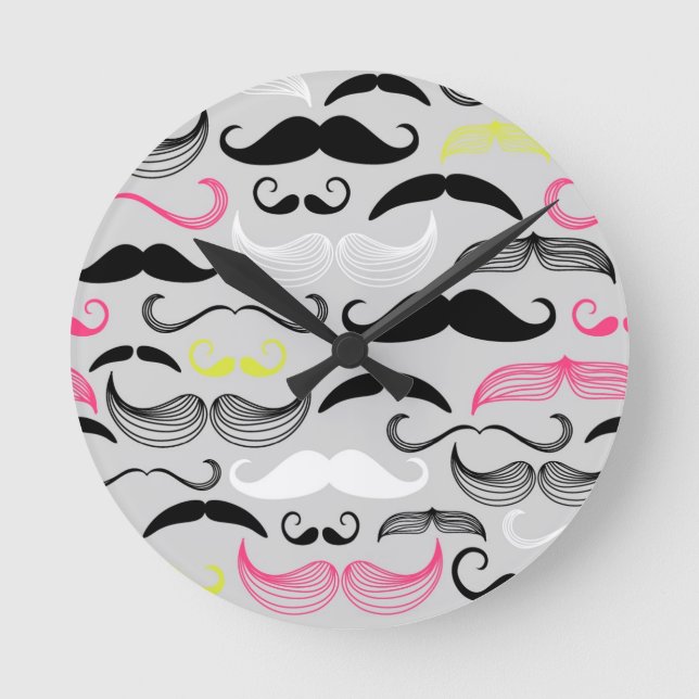 Mustache pattern, retro style runde wanduhr (Vorderseite)