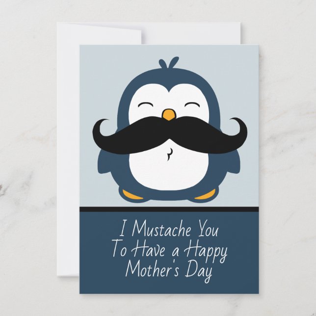 Mustache Penguin Happy Mother Day Card (Vorderseite)