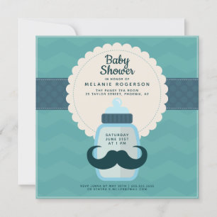Mustache Polka Dot Aquamarine Babydusche Einladung