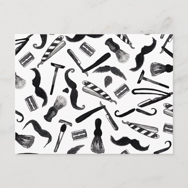 Mustache Razor Shaver Watercolor Frischmuster Postkarte (Vorderseite)