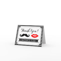 Mustache & Red Lips Wedding Strip Danke Karten
