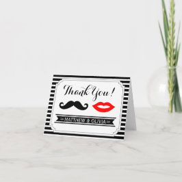 Mustache & Red Lips Wedding Strip Danke Karten