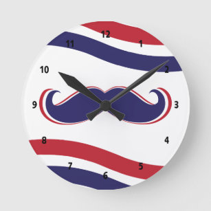 Mustache - Red, White and Blue Runde Wanduhr