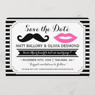 Mustache & rosa Lippen Hochzeitstreifen speichern  Save The Date