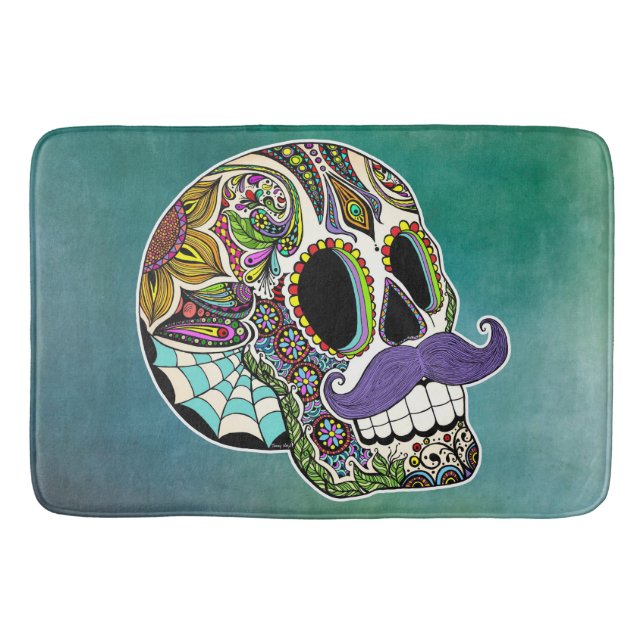 Mustache Sugar Skull Bath Mat Badematte (Vorderseite)