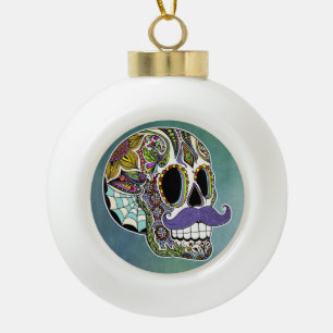Mustache Sugar Skull Ornament #2