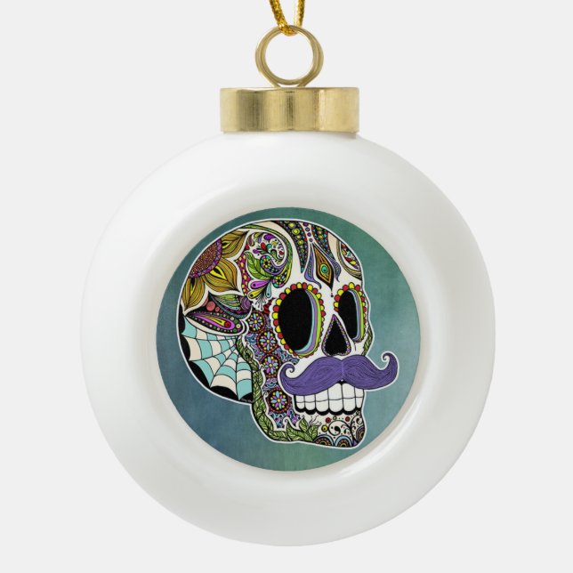 Mustache Sugar Skull Ornament #2 (Vorderseite)