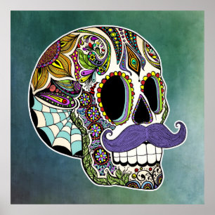 Mustache Sugar Skull Poster - Texturierter Hinterg