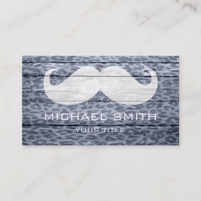 Mustache über Leopard Holztextur #3 Visitenkarte (Vorderseite)