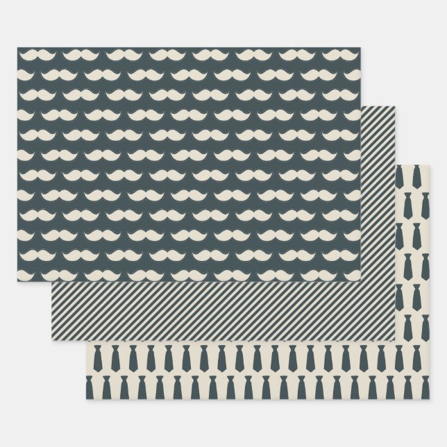 Mustache und Krawatte Hipster Pattern Trendy Men's Geschenkpapier Set (Set)