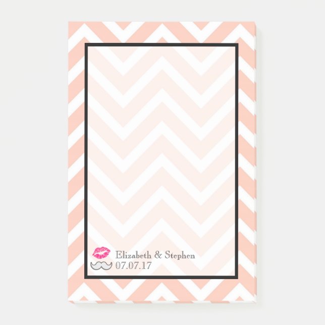 Mustache und Lippen auf Peach Zickzack Wedding Post-it Klebezettel (Vorderseite)