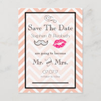 Mustache und Lippen Peach Zickzack Save the Date