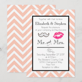 Mustache und Lips Hochzeit Einladung auf Peach Zic