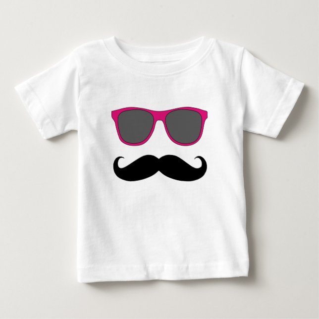 Mustache und rosa Sonnenbrille Spaß Baby T-shirt (Vorderseite)