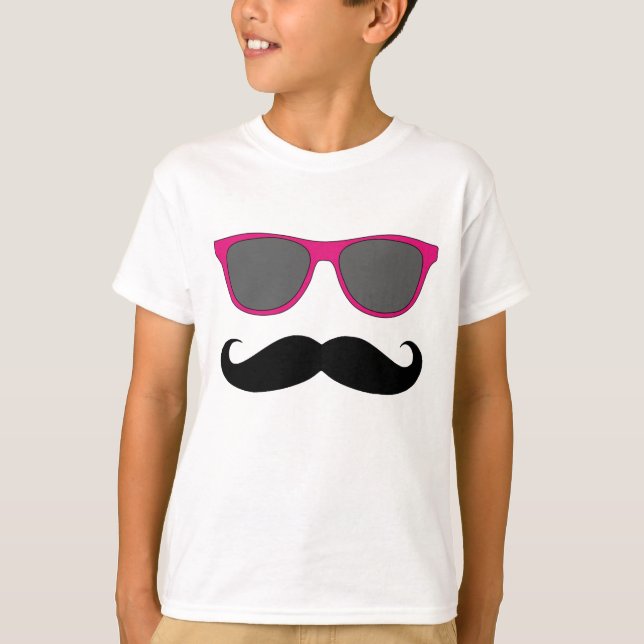 Mustache und rosa Sonnenbrille Spaß T-Shirt (Vorderseite)