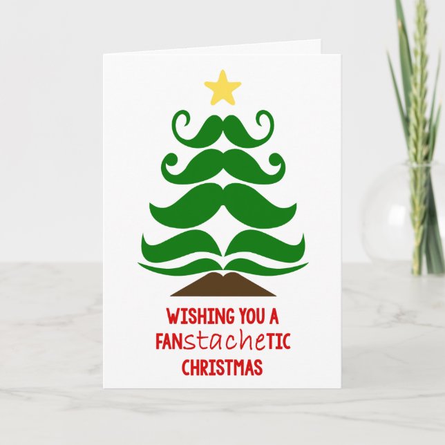 Mustache Weihnachtsbaumkarte anpassen Feiertagskarte (Vorderseite)