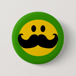 Mustache Yellow Happy Face Button