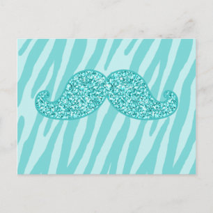 MUSTACHE ZEBRA-STREIFEN MIT AQUAMARINEM GLITZER POSTKARTE