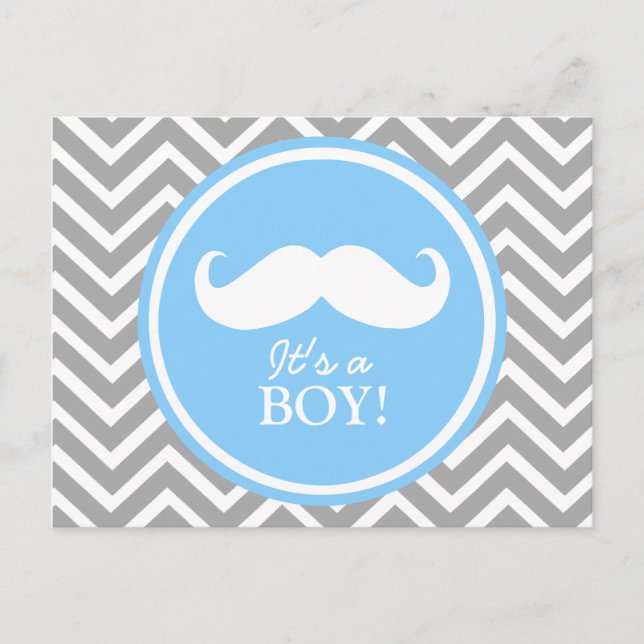 Mustache Zickzack Babydusche Einladungspostkarte (Vorderseite)