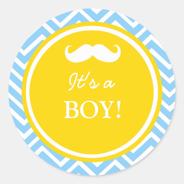Mustache Zickzack Babydusche Runder Aufkleber (Vorderseite)