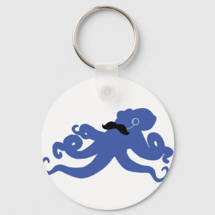 mustached Krake mit einem Monocle Schlüsselanhänger