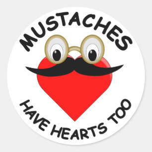 Mustaches haben auch Herz Runder Aufkleber