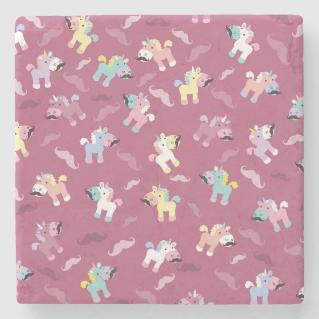 Mustachio Unicornio Steinuntersetzer (Vorderseite)