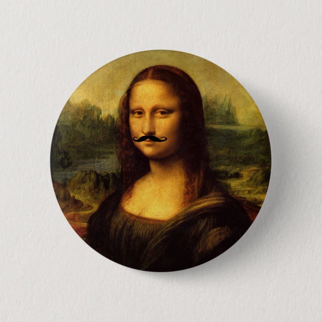 Mustachioed Mona Lisa Button (Vorderseite)