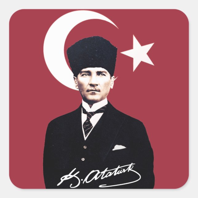 Mustafa Kemal Atatürk Quadratischer Aufkleber (Vorderseite)