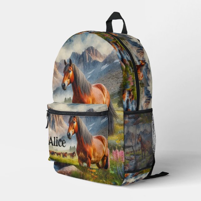 Mustang Horse AI Personalisiert Bedruckter Rucksack (Rückseitige Ecke Rechts)